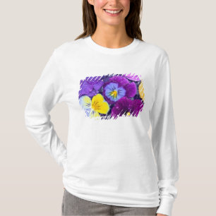 Stiefmütterchenblüten schwimmend im Vogelbad mit T T-Shirt