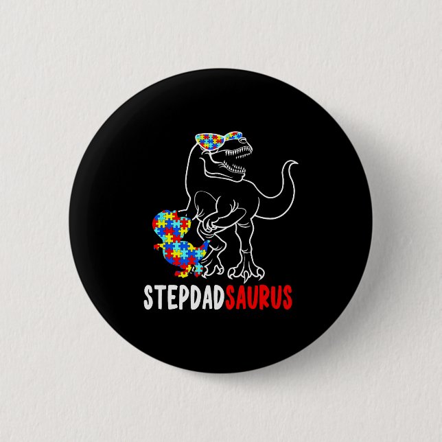 Stiefpapiersaurus T Rex Dinosaur Autismus-Bewussts Button (Vorderseite)
