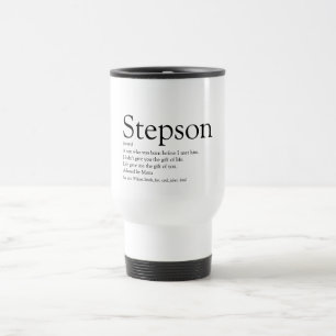 Stiefsohn Lustiger typografischer Schwarzweißdruck Reisebecher