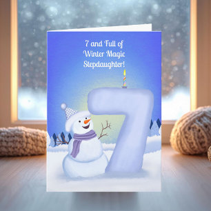 Stieftochter Glücklicher 7. Geburtstag Schneemann Karte