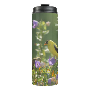 Stieglitz auf einer Glockenblumen-Blüte Thermosbecher