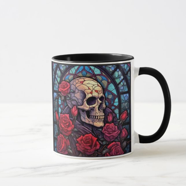 Stiele und Steine Schädel und Rose Kaffee Tasse (Rechts)