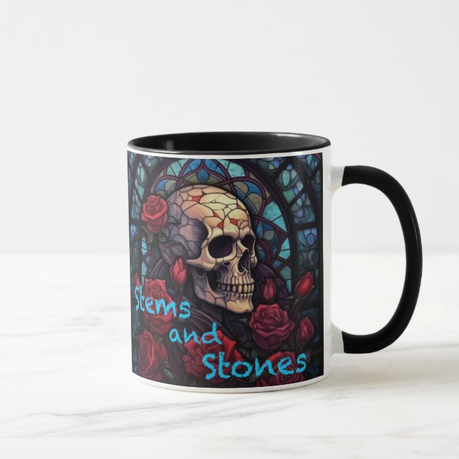 Stiele und Steine Schädel und Rose Kaffee Tasse (Rechts)