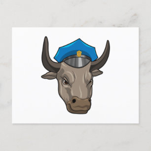 Stier als Polizist Polizei Postkarte