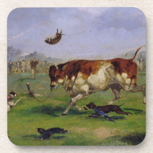 Stier-Anlockung (Öl auf dem Papier gelegt auf Getränkeuntersetzer