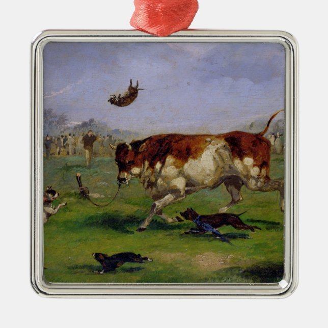 Stier-Anlockung (Öl auf dem Papier gelegt auf Silbernes Ornament (Vorne)