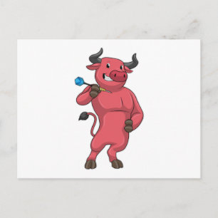 Stier bei Darts mit Dartpfeil Postkarte
