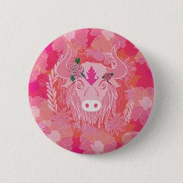 Stier, Blume des Lebens, blau, mandala,zen,chakra Button