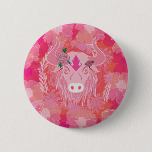 Stier,Blume des Lebens, blau, Mandala,Zen,Chakra Button