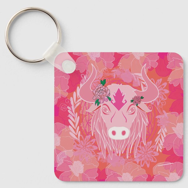 Stier, Blume des Lebens, blau, mandala,zen,chakra Schlüsselanhänger (Vorderseite)