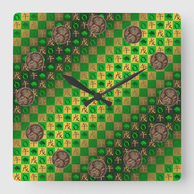 Stier & Erde Pferd Quadratische Wanduhr (Vorderseite)