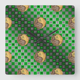 Stier & Feuer Kaninchen Quadratische Wanduhr