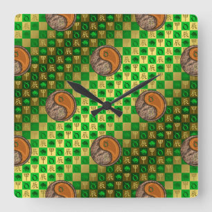 Stier & Holz-Drache Quadratische Wanduhr