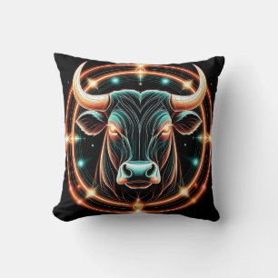Stier-Illustration mit Neonbeleuchtung Kissen
