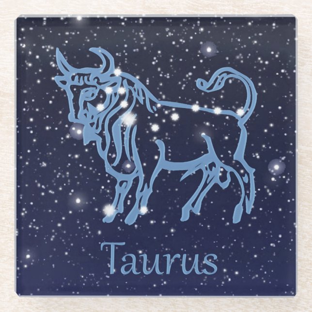 Stier-Konstellation und Tierkreis-Zeichen mit Glasuntersetzer (Vorderseite)