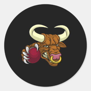 Stier Minotaurus Longhorn Kuh Cricket Cartoon Runder Aufkleber