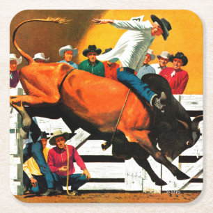 Stier-Reiten durch Fred Ludekens Rechteckiger Pappuntersetzer