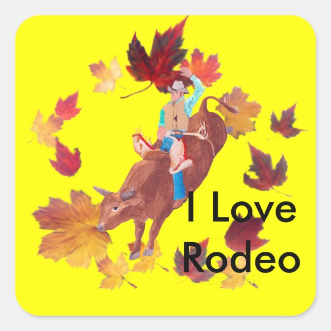 Stier-Reiter ~ I Liebe-Rodeo Quadratischer Aufkleber (Vorderseite)