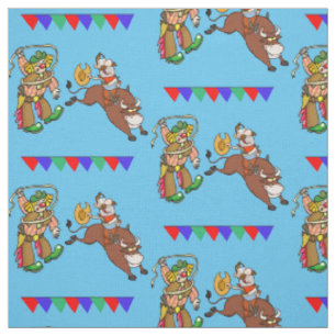 Stier-Reiter und Rodeo-Clown mit Flaggen Stoff