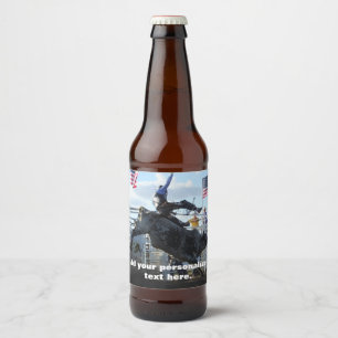 Stier-Reiter und sträubendes Stier-Rodeo Bierflaschenetikett