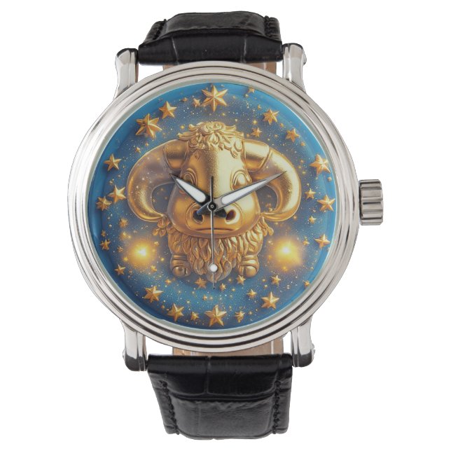 Stier-Sternzeichen Geburtstagsgeschenk Armbanduhr (Vorderseite)