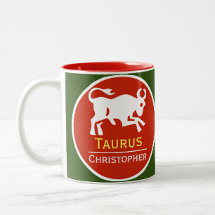 Stier-Sternzeichen mit Namen des Besitzers Zweifarbige Tasse