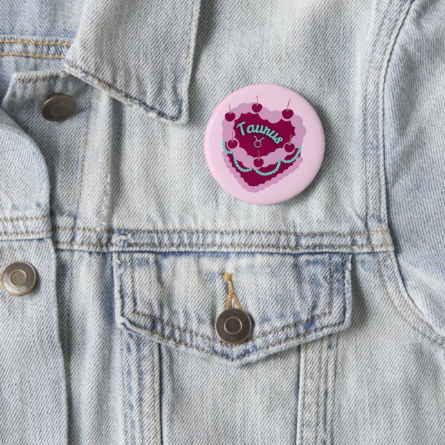 Stier-Sternzeichen-Pastell-Herz-Geburtstagskuchen Button (Beispiel)