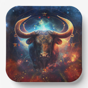 Stier-Sternzeichen Wasserfarben-Design Pappteller