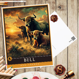 Stier Süße Familie Vintage-Tierpostkarte Postkarte