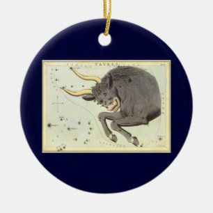 Stier Taurus, Vintage Konstellation Urania's Spieg Keramik Ornament