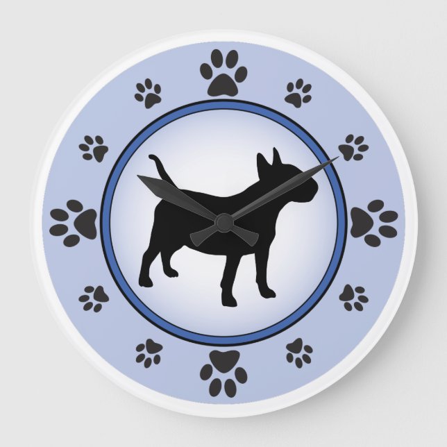 Stier-Terrier-Silhouette Große Wanduhr (Vorderseite)