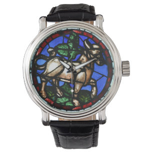 Stier-Tierkreis-Buntglas-Notre-Dame de Paris W1 Armbanduhr