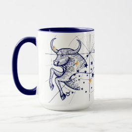 Stier-Tierkreis-Marine-Blau u. Goldgeburts-Tasse Tasse