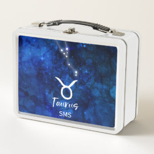 Stier Zodiac Sternbild Blau Galaxie Monogramm Metall Brotdose