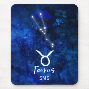 Stier Zodiac Sternbild Blau Galaxie Monogramm Mousepad