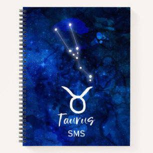 Stier Zodiac Sternbild Blau Galaxie Monogramm Notizbuch