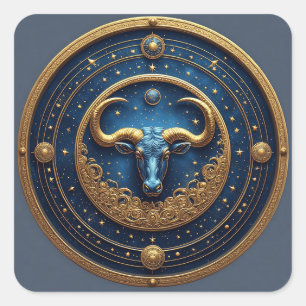 Stier-Zodiac-Stier-Emblem mit goldenem Ring Quadratischer Aufkleber