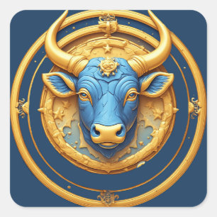 Stier-Zodiac-Stieremblem mit goldenem Ring Quadratischer Aufkleber