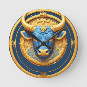 Stier-Zodiac-Stieremblem mit goldenem Ring Runde Wanduhr