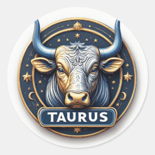 Stier-Zodiac-Stieremblem mit goldenem Ring Runder Aufkleber