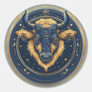 Stier-Zodiac-Stieremblem mit goldenem Ring Runder Aufkleber