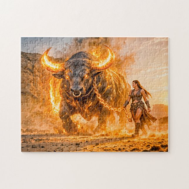 Stier-Zodiak mit Krieger, der einen feurigen Celes (Horizontal)