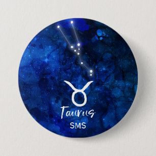 Stier-Zodiaksternbild Blaues Galaxie-Monogramm Button