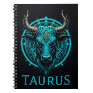 Stier-Zodiaksymbol in lebendigem Blau und Gold Akz Notizblock