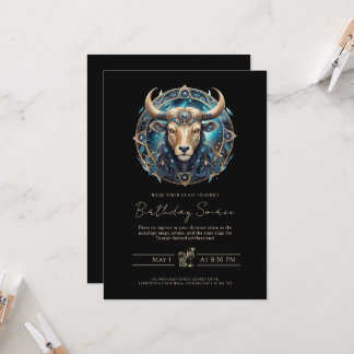 Stier-Zodiaksymbol Schwarz Gold Taurus Einladung