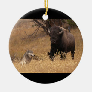 Stierbison u. -wolf keramik ornament