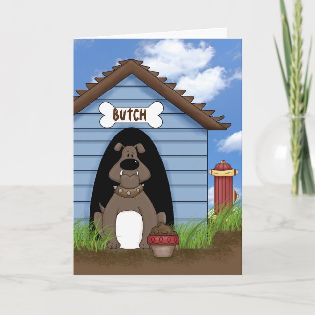 Stierhund im Hundehausgeburtstag Karte (Vorderseite)