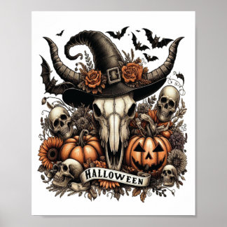Stierschädel Halloween Kuh Poster