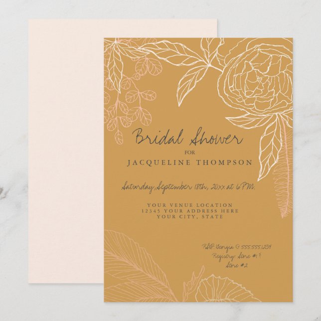 Stift Art Harvard Gold Floral Peony Leaf Einladung (Vorne/Hinten)