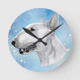 Stift Bull Terrier zeichnend Runde Wanduhr